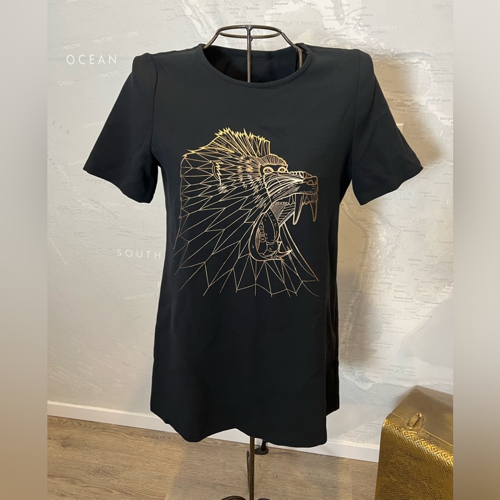 New Eleven Paris Gold Baboon PrintT-Shirt Mini Dress Black L